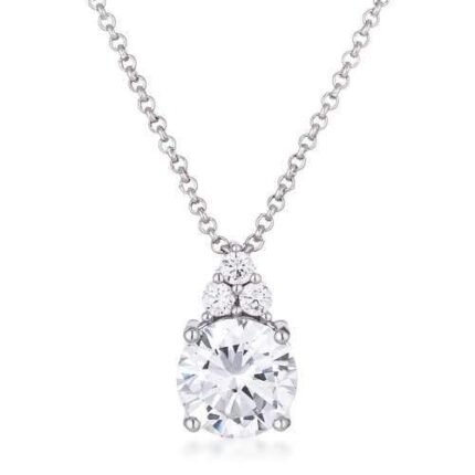 Simple Rhodium Plated 9mm Clear CZ Pendant